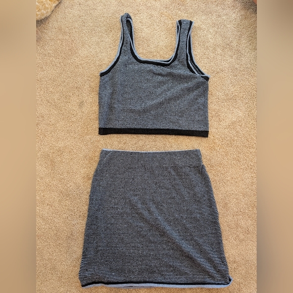 By Together Charcoal and Light Gray Striped Skirt Set - Picture 6 of 6